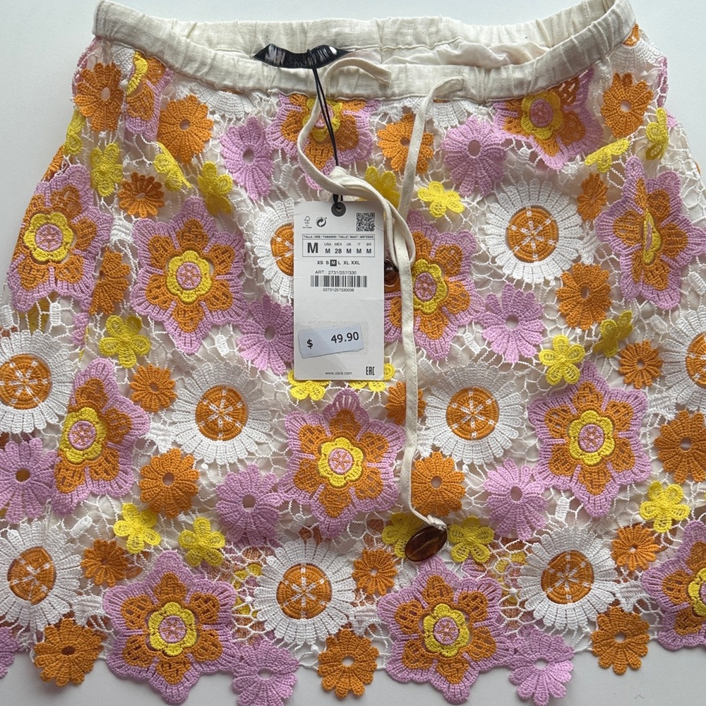 Zara Floral Lace Mini Skirt - Orange, Pink, Yellow, White